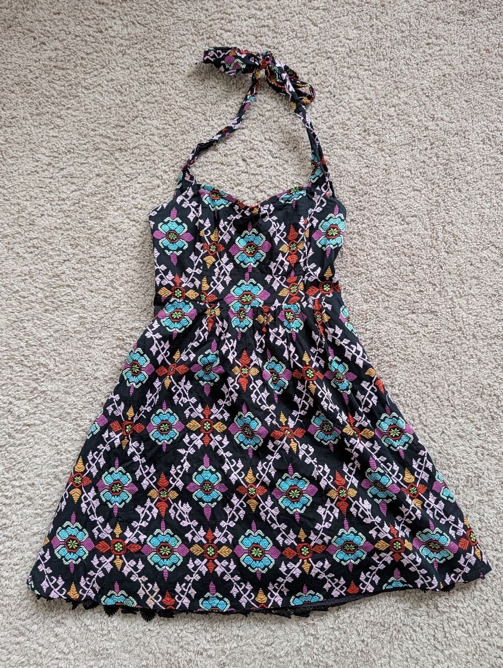 Anthropologie Edme Esyllte Primula Black Geometric Print Halter Sundress Size 2 - Picture 3 of 11